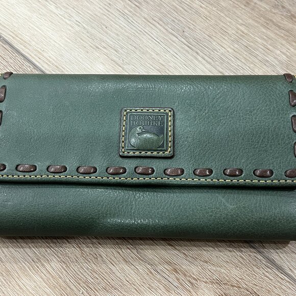 DOONEY & BOURKE Green / Brown Florentine Leather Large Clutch Wallet Organizer - Picture 1 of 6